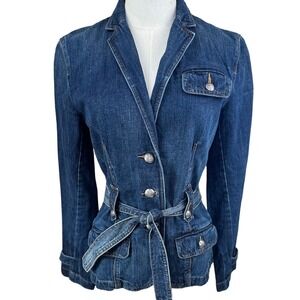 Lauren Ralph Lauren VTGE Y2K‎ SZ SM Denim Belted Blazer Jacket  Button ,Pockets